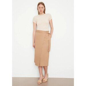 VINCE Buckle Wrap Linen Blend Midi Wrap Skirt Sandshell Womens Size 14